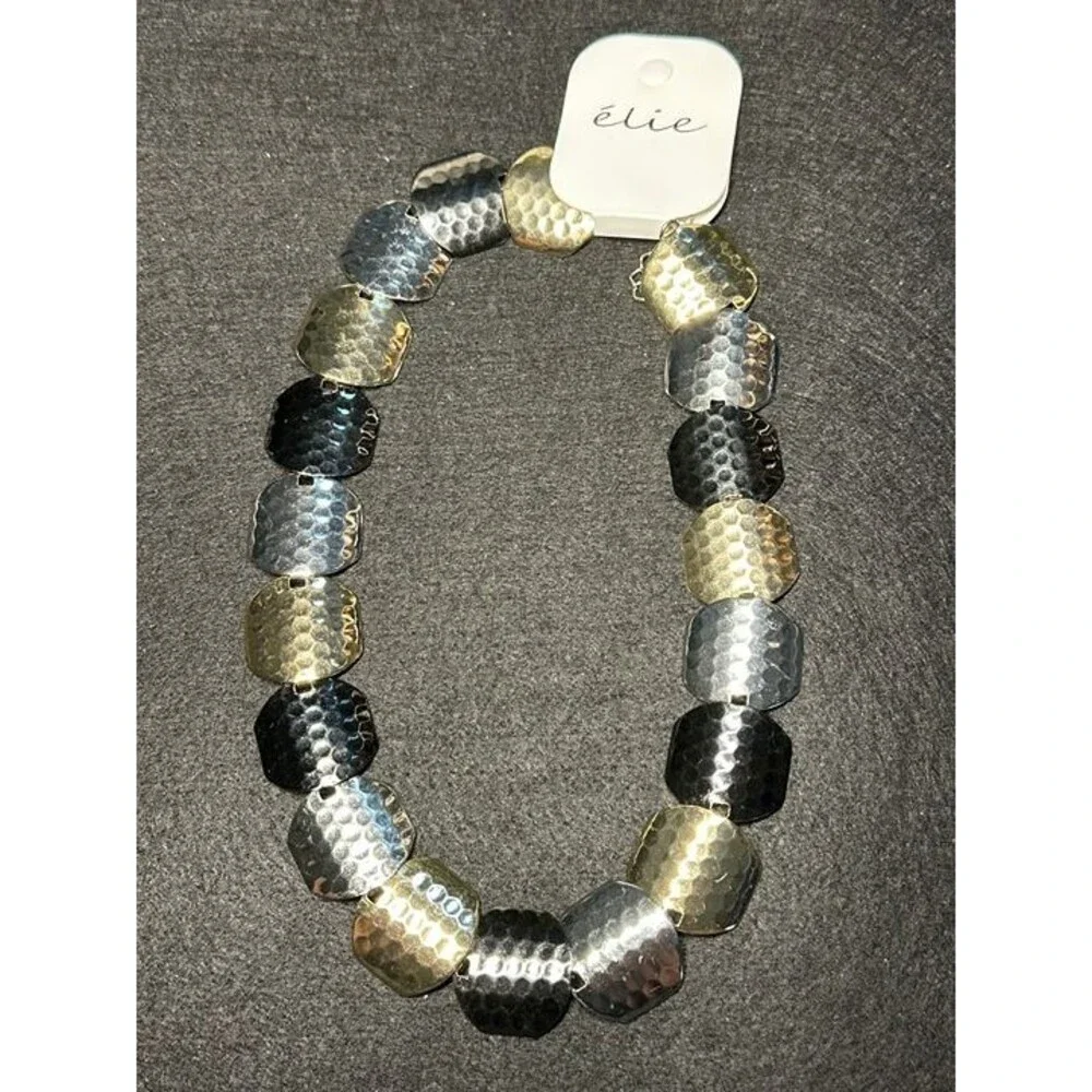 élie Silver Hammered Disc Statement Bracelet Boho Stretch NWT New Jewelry Gift